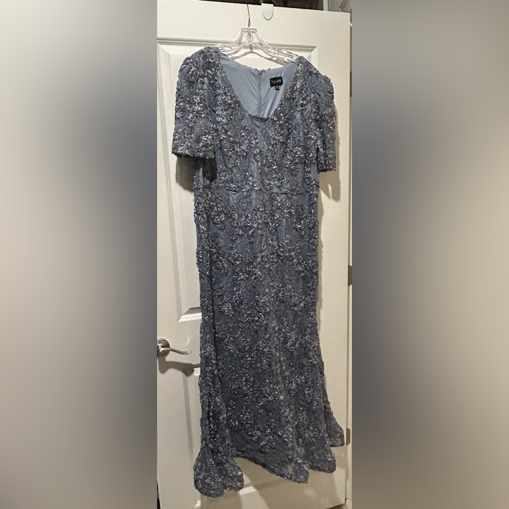 Xscape Blue Floral Lace and Sequin Formal Dress
